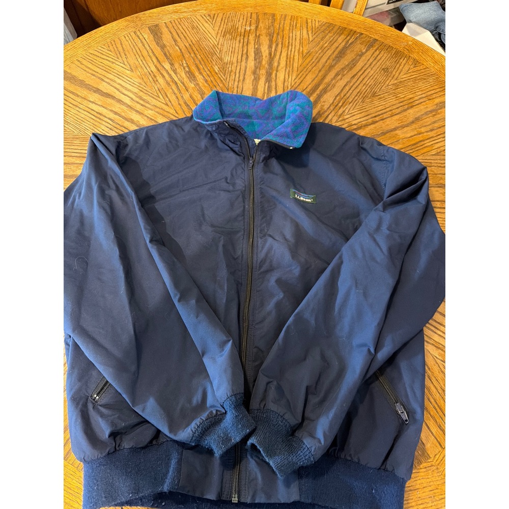 LL Bean Three Season Jacket Mens Large Tall Navy Blue Fleece Lined Made in USA